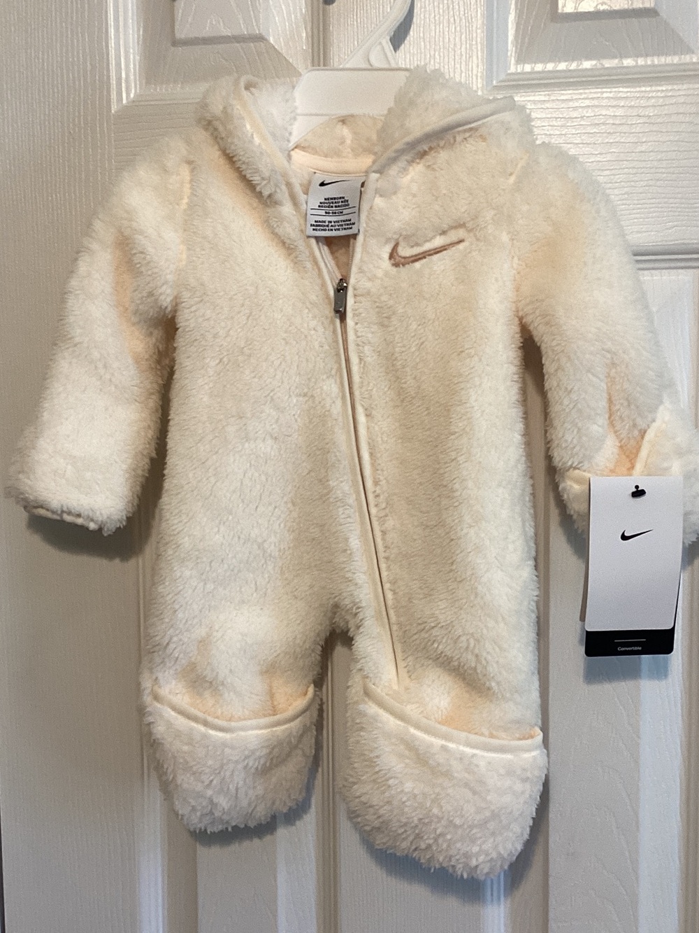 Nike Cream Sherpa Hooded Baby One-Piece Footie